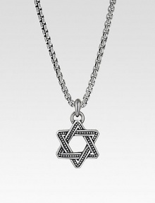 A fine chain holds a Star of David pendant hand-forged with dimensional detail in sterling silver. Sterling silver Chain length, about 20 Lobster clasp Made in USA A fine chain holds a Star of David pendant hand-forged with dimensional detail in sterling silver. Sterling silver Chain length, about 20 Lobster clasp Made in USA