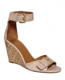 Amp up your feminine charm with the ladylike Gemini sandals by traditionally edgy Kelsi Dagger. A dainty strap accents the ankle while a slim, woven wedge heel grounds the look. Amp up your feminine charm with the ladylike Gemini sandals by traditionally edgy Kelsi Dagger. A dainty strap accents the ankle while a slim, woven wedge heel grounds the look.