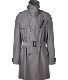 Stylish dove plaid trench from Marc Jacobs - This edgy trench brings downtown appeal to an uptown staple - Double-breasted style, belted high neck, epaulets, front slit pocket, belted cuff detail - Wear with straight leg jeans, a cashmere pullover, and motorcycle boots
