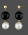Classically beautiful, these intriguing earrings are the perfect accompaniment for any look. Featuring cultured freshwater pearls (9-10 mm) and onyx (10 mm) set in 14k gold. Approximate drop: 1 inch.