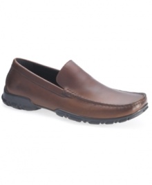A reinforced rubber sole accents these smooth leather loafers from Kenneth Cole Reaction with the durable comfort you need any day of the week. A reinforced rubber sole accents these smooth leather loafers from Kenneth Cole Reaction with the durable comfort you need any day of the week.