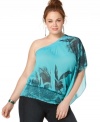 L8ter presents an ultra-fresh look with this one-shoulder plus size top, accented by a floral print-- enjoy your evenings in style! (Clearance)