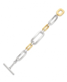 Mixed media. A chic combination of gold tone and silver tone mixed metal stands out on this beautiful Lauren by Ralph Lauren bracelet. Featuring a graduated oval link design, it includes a toggle closure. Approximate length: 7-1/2 inches. Mixed media. A chic combination of gold tone and silver tone mixed metal stands out on this beautiful Lauren by Ralph Lauren bracelet. Featuring a graduated oval link design, it includes a toggle closure. Approximate length: 7-1/2 inches.