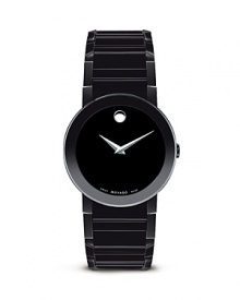 black PVD-finished stainless steel frames a black Museum® dial. Features a scratch-resistant sapphire crystal. black PVD-finished stainless steel frames a black Museum® dial. Features a scratch-resistant sapphire crystal.