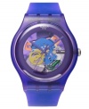 Pretty pops of purple showcase sporty style on this Purple Lacquered collection Swatch watch.