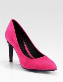 Sculpted, lacquered heel accompanies a velvety suede silhouette with leather lining. Lacquered heel, 3 (75mm)Suede upperLeather lining and solePadded insoleImportedOUR FIT MODEL RECOMMENDS ordering true size. Sculpted, lacquered heel accompanies a velvety suede silhouette with leather lining. Lacquered heel, 3 (75mm)Suede upperLeather lining and solePadded insoleImportedOUR FIT MODEL RECOMMENDS ordering true size.