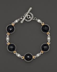 Faceted black onyx and pearls lend statement style to this sterling silver and 18K gold bracelet. From Konstantino. Faceted black onyx and pearls lend statement style to this sterling silver and 18K gold bracelet. From Konstantino.