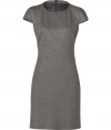 Add instant style to your office attire with this sleek sheath dress from Hugo - Round neck, cap sleeves, crisscross seaming at bodice, slim tailored fit, concealed back zip closure - Wear with a blazer and platform pumps