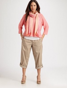 Laid-back, stretch cotton pants with convenient slash pockets and roll-tab cuffs.Hook-and-eye closureZip flySlash pocketsWaist dartsRoll-tab cuffsInseam, about 2257% cotton/40% lyocell/3% elastaneMachine washImported Laid-back, stretch cotton pants with convenient slash pockets and roll-tab cuffs.Hook-and-eye closureZip flySlash pocketsWaist dartsRoll-tab cuffsInseam, about 2257% cotton/40% lyocell/3% elastaneMachine washImported