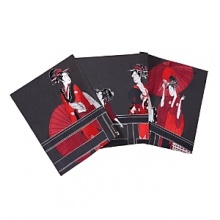 Josie Natori once again brings Eastern art to Western life with Geisha. A profusion of Geisha Red contrasting against Natori Black evokes a feeling of rich mystery. The his and her Geisha and Samurai Euros feature hints of pearly shoulders and necks, contrasted with jet-black chignons and red kimono accents. Embroidery on the Euros is of fine silky yarn on a dramatically contrasting ground of Khaki cotton. Further evoking Eastern art in the form of a samurai sword, the obi quilting pattern uses golden threads on the Geisha Red coverlet which creates a modern geometric texture with an embroidered border. Josie Natori once again brings Eastern art to Western life with Geisha. A profusion of Geisha Red contrasting against Natori Black evokes a feeling of rich mystery. The his and her Geisha and Samurai Euros feature hints of pearly shoulders and necks, contrasted with jet-black chignons and red kimono accents. Embroidery on the Euros is of fine silky yarn on a dramatically contrasting ground of Khaki cotton. Further evoking Eastern art in the form of a samurai sword, the obi quilting pattern uses golden threads on the Geisha Red coverlet which creates a modern geometric texture with an embroidered border.