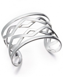 Perfect your look with a simple pattern. Touch of Silver's beautiful open-cut cuff bracelet features a crisscross pattern in silver over brass. Approximate width: 1-1/2 inches. Perfect your look with a simple pattern. Touch of Silver's beautiful open-cut cuff bracelet features a crisscross pattern in silver over brass. Approximate width: 1-1/2 inches.