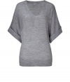 Of-the-moment pale grey dolman sleeve knit top - This versatile top channels the on-trend look while being comfortable for everyday - Flattering slim fit, 3/4 dolman sleeves, luxe merino wool fabrication - Pair with skinny jeans, a military-inspired jacket, and over-the-knee-boots