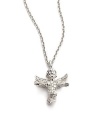 THE LOOKGuardian angel pendant.10 tcw diamonds14k white gold settingLobster claspTHE MEASUREMENTPendant width, about ½Pendant length, about ¾Length, about 16ORIGINImported