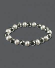 Add sophistication to your style. This chic beaded bracelet features faceted hematite (127-3/4 ct. t.w.) and grey cultured freshwater pearls (7-5/8 mm). Bracelet stretches to fit wrist. Approximate length:7-1/2 inches. Add sophistication to your style. This chic beaded bracelet features faceted hematite (127-3/4 ct. t.w.) and grey cultured freshwater pearls (7-5/8 mm). Bracelet stretches to fit wrist. Approximate length:7-1/2 inches.