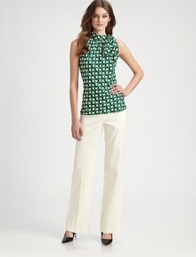 Straight through the thighs, subtly flared to the hem, in an elegant stretch cotton blend for endless wardrobe possibilities.Smooth waistband with hidden hookFront zipperBack welt pocketsRise, about 8Inseam, about 3361% cotton/36% viscose/3% Lycra spandexDry cleanMade in USAModel shown is 5'9½ (176cm) wearing US size 4. Straight through the thighs, subtly flared to the hem, in an elegant stretch cotton blend for endless wardrobe possibilities.Smooth waistband with hidden hookFront zipperBack welt pocketsRise, about 8Inseam, about 3361% cotton/36% viscose/3% Lycra spandexDry cleanMade in USAModel shown is 5'9½ (176cm) wearing US size 4.
