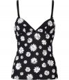 Adorable yet sexy black flower-print cami top - Channel the 1990s in this sultry camisole top by D&G Dolce and Gabbana - Low-cut with adjustable straps in a stretch poly-blend - Pair with high-waist skinny jeans, a boyfriend sweater, and platforms for throwback chic or as fashionable loungewear around your flat