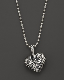This Lagos pendant on ball chain celebrates New York City with a heart-shaped charm inscribed with some of NYC's famous landmarks: the Chrysler Building, the Brooklyn Bridge, the Empire State Building, Radio City Music Hall, the Statue of Liberty and Times Square. This Lagos pendant on ball chain celebrates New York City with a heart-shaped charm inscribed with some of NYC's famous landmarks: the Chrysler Building, the Brooklyn Bridge, the Empire State Building, Radio City Music Hall, the Statue of Liberty and Times Square.