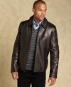 Leather that is soft to the touch, this open-bottom coat from Tommy Hilfiger gives you a mod look that's easy on the eyes.