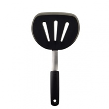 The OXO Good Grips Silicone Flexible Turners combine the strength of stainless steel with the advantages of silicone. The silicone outer layer, which is heat resistant to 600 degrees Fahrenheit and safe for non-stick cookware, is bonded to a flexible stainless steel core for added stability. The Turners have thin, flexible edges that glide easily beneath all foods and are perfect for flipping fragile foods while keeping them intact. All Silicone Flexible Turners have soft, comfortable, non-slip grips and are the perfect companions to non-stick cookware and bakeware. The OXO Good Grips Silicone Flexible Turners combine the strength of stainless steel with the advantages of silicone. The silicone outer layer, which is heat resistant to 600 degrees Fahrenheit and safe for non-stick cookware, is bonded to a flexible stainless steel core for added stability. The Turners have thin, flexible edges that glide easily beneath all foods and are perfect for flipping fragile foods while keeping them intact. All Silicone Flexible Turners have soft, comfortable, non-slip grips and are the perfect companions to non-stick cookware and bakeware.