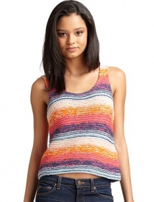 THE LOOKAllover multicolor striped printScoopneckCroppedTHE FITAbout 20 from shoulder to hemTHE MATERIAL60% cotton/40% acrylicCARE & ORIGINHand washImportedModel shown is 5'10½ (179cm) wearing US size Small. THE LOOKAllover multicolor striped printScoopneckCroppedTHE FITAbout 20 from shoulder to hemTHE MATERIAL60% cotton/40% acrylicCARE & ORIGINHand washImportedModel shown is 5'10½ (179cm) wearing US size Small.