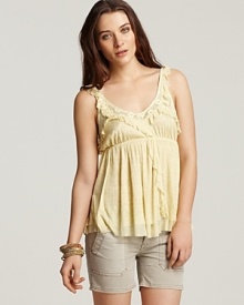 Add a dash of romance to your summer staple repertoire with this lightly printed crochet top from Free People. Add a dash of romance to your summer staple repertoire with this lightly printed crochet top from Free People.