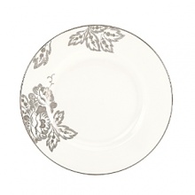 For the city chic and avant-garde, Floral Waltz offers a touch of nature in a modern setting. A beautiful pointillism design forms lush blooms and leaves across each piece to create an unexpected finish. The chic design is trimmed in platinum and features a touch of shimmer for a sophisticated look, appropriate for even the most formal of events. For the city chic and avant-garde, Floral Waltz offers a touch of nature in a modern setting. A beautiful pointillism design forms lush blooms and leaves across each piece to create an unexpected finish. The chic design is trimmed in platinum and features a touch of shimmer for a sophisticated look, appropriate for even the most formal of events.