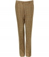 Dress up in modern dandy style in these whimsical checked pants from Etro - Flat front, belt loops, off-seam pockets, back welt pockets with button, slim fit, all-over check print - Style with a fitted blazer, a neutral-hued button down, and suede ankle boots