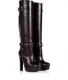 This high-octane take on the classic biker boot from Belstaff will add a tough-meets-chic aesthetic to your casual look - Rounded toe, buckled straps, covered leather platform and blocky heel, rubber lug sole, pull-on style - Hits at the knee - Pair with skinny jeans, a feminine blouse and biker jacket This high-octane take on the classic biker boot from Belstaff will add a tough-meets-chic aesthetic to your casual look - Rounded toe, buckled straps, covered leather platform and blocky heel, rubber lug sole, pull-on style - Hits at the knee - Pair with skinny jeans, a feminine blouse and biker jacket
