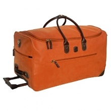 Embark in style with this chic cosmopolitan rolling duffel, rendered in vibrant color. Embark in style with this chic cosmopolitan rolling duffel, rendered in vibrant color.