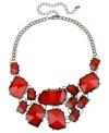 Red haute. Haskell's frontal necklace, crafted from hematite-tone mixed metal, breaks out the bold with red faceted acrylic stones. Approximate length: 15 inches + 5-inch extender. Approximate drop: 2-1/4 inches.