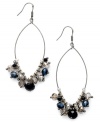 Bejeweled dangles. c.A.K.e. by Ali Khan's long drop earrings are mixed metal with hematite plating and feature glass faceted jet rondelles. Approximate drop: 2-3/4 inches.