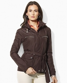 Luxe leather accents and sleek silver-tone hardware lend modern edge to the Elliot jacket, crafted from slick microfiber for a stylish, lightweight look on breezy days. Luxe leather accents and sleek silver-tone hardware lend modern edge to the Elliot jacket, crafted from slick microfiber for a stylish, lightweight look on breezy days.