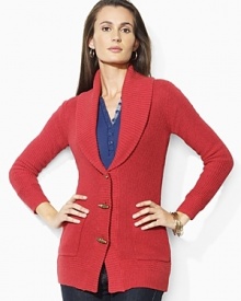 Rendered in soft cotton knit, the Maire cardigan is finished with vintage-inspired toggles at the placket and an elegant shawl collar. Rendered in soft cotton knit, the Maire cardigan is finished with vintage-inspired toggles at the placket and an elegant shawl collar.