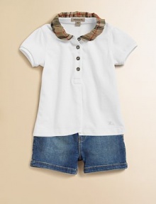 Keep it short and sweet with girly pleats, check-lined waistband and buckle detail on the hips.Front button closureZip flyPleated waistbandFront angled pocketsBack button-down flap pocketsFront angled pockets98% cotton/2% elastaneMachine washImported Keep it short and sweet with girly pleats, check-lined waistband and buckle detail on the hips.Front button closureZip flyPleated waistbandFront angled pocketsBack button-down flap pocketsFront angled pockets98% cotton/2% elastaneMachine washImported