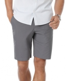 Update your warm weather style with modern, flat-front shorts that are sure to impress paired with a short-sleeved button-front shirt or polo. Update your warm weather style with modern, flat-front shorts that are sure to impress paired with a short-sleeved button-front shirt or polo.
