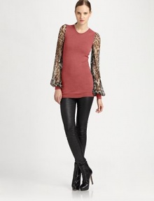 Colorblocking at its finest, this knit top features sheer leopard-print sleeves for a beyond-chic effect.Round neckSheer, leopard-print sleevesKnit cuffsBody-conscious fitPull-on styleRibbed trimAbout 30 from shoulder to hem50% acetate/25% mohair/15% alpaca/10% nylonDry cleanMade in Italy Model shown is 5'11 (180cm) wearing US size Small. Colorblocking at its finest, this knit top features sheer leopard-print sleeves for a beyond-chic effect.Round neckSheer, leopard-print sleevesKnit cuffsBody-conscious fitPull-on styleRibbed trimAbout 30 from shoulder to hem50% acetate/25% mohair/15% alpaca/10% nylonDry cleanMade in Italy Model shown is 5'11 (180cm) wearing US size Small.