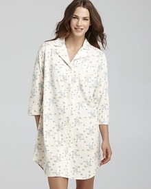 A pretty floral print adorns this comfy cotton jersey sleepshirt from Lauren Ralph Lauren. A pretty floral print adorns this comfy cotton jersey sleepshirt from Lauren Ralph Lauren.