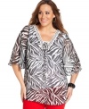 Pounce on a fierce look with AGB's butterfly sleeve plus size top, accented by an embellished neckline.