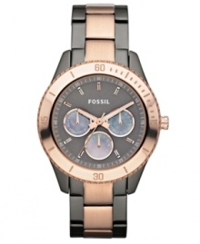 Smoky hues and warm rose tones create a unique blend on this precise chronograph watch from Fossil.