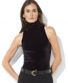 Lauren Ralph Lauren's classic turtleneck is infused with vintage, feminine appeal, crafted in soft velvet with four buttons at the back neckline.