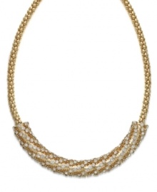 Glam it up! With a touch of crystal and a gold tone mixed metal setting, Alfani's frontal necklace is well-equipped for any special occasion. Approximate length: 18 inches + 2-inch extender. Glam it up! With a touch of crystal and a gold tone mixed metal setting, Alfani's frontal necklace is well-equipped for any special occasion. Approximate length: 18 inches + 2-inch extender.