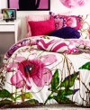A white and pink diamond design enhances this Flora and Fauna sheet set from Teen Vogue for a bright color combination with a decidedly artistic appeal.