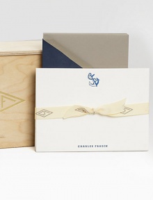 Original Charles Fradin illustrations on high-quality cotton paper, folded over to create a thoughtful, highly personal card. Includes 18 cards and matching envelopes.Packaged in gold-stamped wood boxCard measurement folded: 6½ X 4¾Made in USA