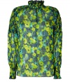 Make a bold style statement with this vibrant printed tunic from Anna Sui - Shirred stand collar, long sleeves with shirred cuffs, relaxed silhouette, back button placket, all-over print - Style with skinny jeans, cropped trousers, or a pencil skirt