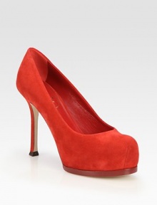 A classic pump in rich suede on a modern hidden platform.Leather-covered heel, 4½ (115mm) Hidden platform, 1¼ (30mm) Compares to a 3¼ heel (80mm) Rounded square toe Leather lining and sole Padded insole Made in ItalyOUR FIT MODEL RECOMMENDS ordering true size.. A classic pump in rich suede on a modern hidden platform.Leather-covered heel, 4½ (115mm) Hidden platform, 1¼ (30mm) Compares to a 3¼ heel (80mm) Rounded square toe Leather lining and sole Padded insole Made in ItalyOUR FIT MODEL RECOMMENDS ordering true size..