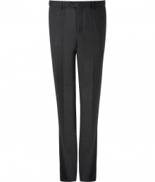 Stylish pants made ..of fine, dark heather grey wool stretch - Slim, straight and long cut - With flattering creases - Luxurious and casual at the same time - Button closure and zipper - Two diagonal side pockets - High quality and wonderfully comfortable - A favorite pair of pants you will wear for a lifetime - With a shirt to the office and with a cashmere pullover for leisure Stylish pants made ..of fine, dark heather grey wool stretch - Slim, straight and long cut - With flattering creases - Luxurious and casual at the same time - Button closure and zipper - Two diagonal side pockets - High quality and wonderfully comfortable - A favorite pair of pants you will wear for a lifetime - With a shirt to the office and with a cashmere pullover for leisure