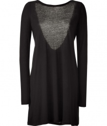 Feminine little dress in a fine cotton-modal blend - Crazy soft and flattering - In a classic color, dark grey - Slim top with a scoop neck and extra long sleeves - Sexy: the low back d?collet? - The skirt is slightly flared and mini short - Fashionable, sweet and very comfortable to wear - Can be worn at home as a nightshirt/loungewear Feminine little dress in a fine cotton-modal blend - Crazy soft and flattering - In a classic color, dark grey - Slim top with a scoop neck and extra long sleeves - Sexy: the low back d?collet? - The skirt is slightly flared and mini short - Fashionable, sweet and very comfortable to wear - Can be worn at home as a nightshirt/loungewear