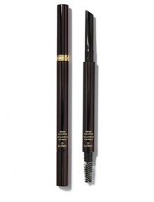 To Tom Ford, the eyebrows are one of the most important elements of the face. A perfectly groomed and shaped brow is the most powerful non-invasive way to define and enhance your features. The unique calligraphy tip allows a tailor-made stroke, from thin to wide. Remove the opposite-end cap to uncover the grooming brush; twist the cap counterclockwise to reveal the sharpener.
