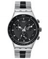 Silver and black attack. This reliable Windfall collection watch is a classic design made modern, by Swatch.