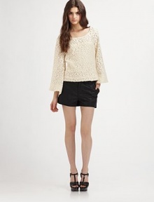 Leg-baring and high-waisted, crafted from coated cotton for a leather-like appeal. High-rise waist Button closure Zip-fly Back besom pockets Rise, about 10 98% cotton/2% Lycra Machine wash Made in USA of imported fabric Leg-baring and high-waisted, crafted from coated cotton for a leather-like appeal. High-rise waist Button closure Zip-fly Back besom pockets Rise, about 10 98% cotton/2% Lycra Machine wash Made in USA of imported fabric